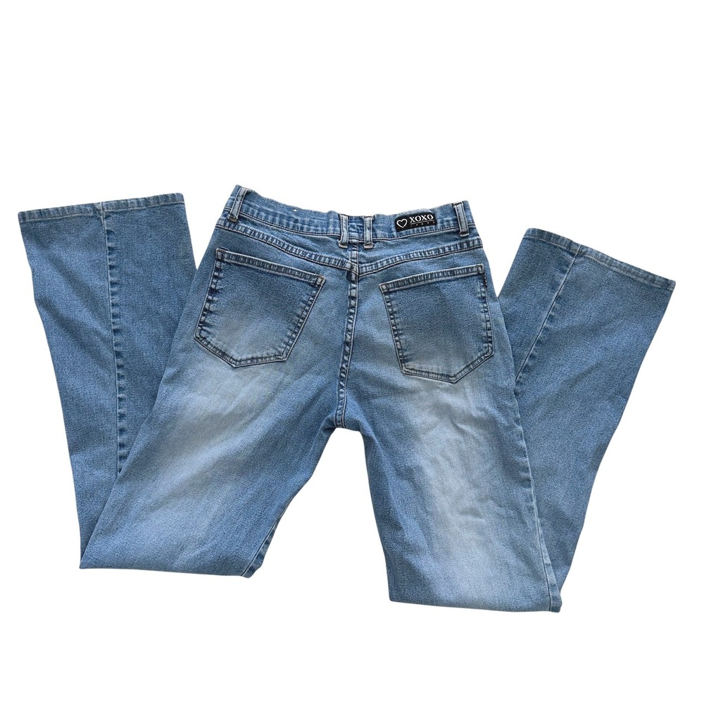 Y2K XOXO Light Wash Bootcut Jeans Heart Logo Mid Rise Western 2000s Chic M - Picture 4 of 8